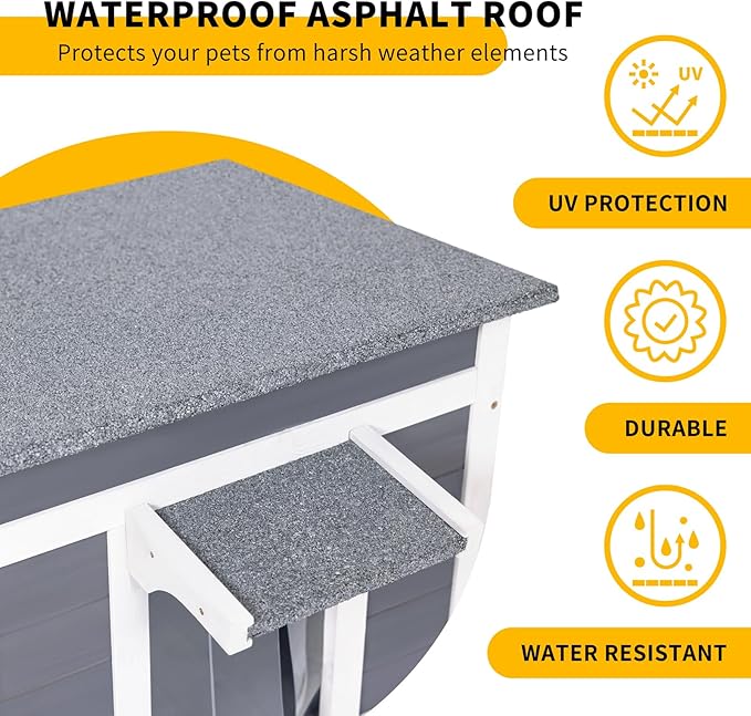 GEGURI Outdoor Cat House, Weatherproof Feral Cat Shelter for Winter