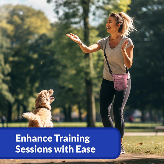 Dog Treat Pouch, Durable Oxford Polyester, No-Spill Magnetic Closure, Treat Pouches for Pet Training with Metal Clip, Waist Belt, Adjustable Strap, Poop Bag Dispenser (Light Pink)