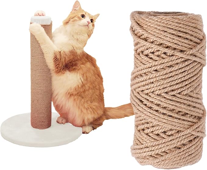 Nature Hemp Rope,sisal rope for cat scratcher,rope for cat scratch post，cat scratching post replacement,Cat Scratcher Replacement Rope Heavy Duty Jute Twine for Cat Tree and Tower, DIY (1/4inch,100FT)