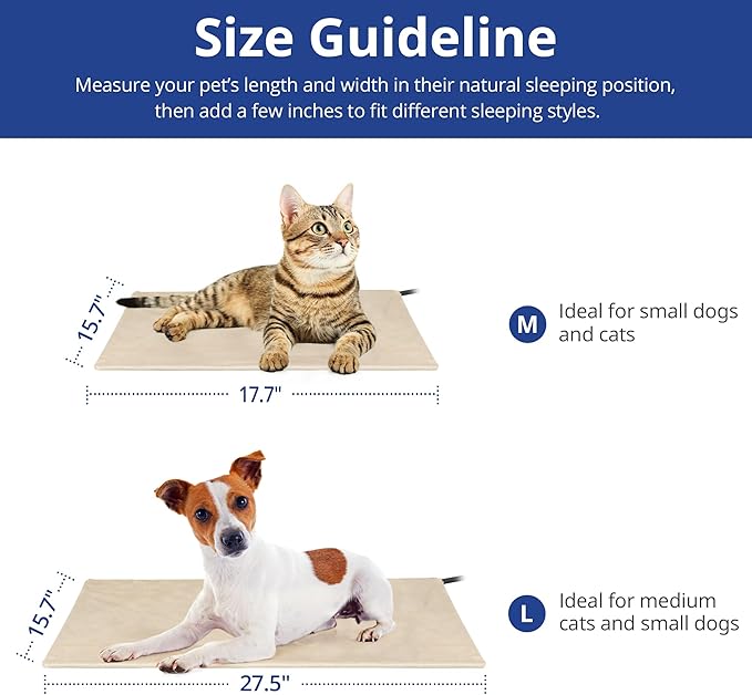 NICREW Pet Heating Pad for Dogs and Cats, Heated Dog Bed with Steel-Wrapped Cord and Soft Fleece Cover, 27.5 x 15.7 Inches, 50 Watts