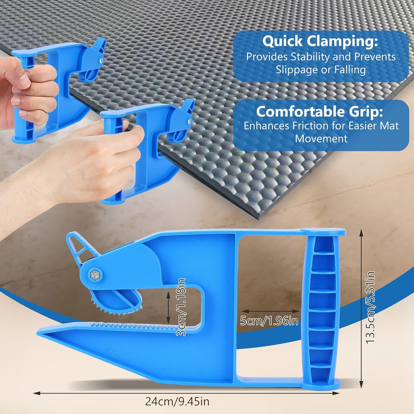 2 Piece Mat Movers Set, Heavy Duty Rubber Mat Grippers for Horse Stalls, Gym, Barn, Trailer, Stall Mat Handlers with Strong Handle and Plastic Teeth, Effortless Mat Puller for Tack Room, Barn