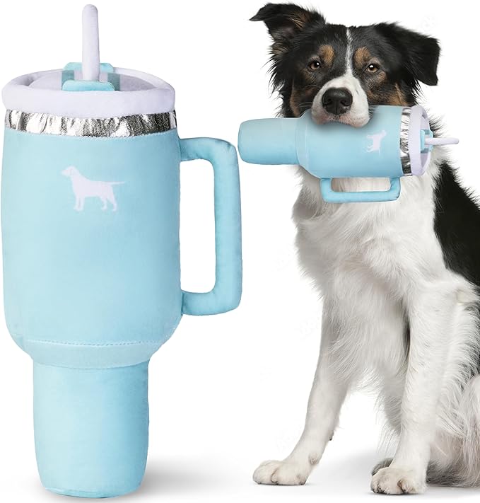 Pup Cup Tumbler Dog Toy – Birthday Dog Toy, Funny Squeaky Plush Puppy Gift, Cute Birthday Present (Mint Green)