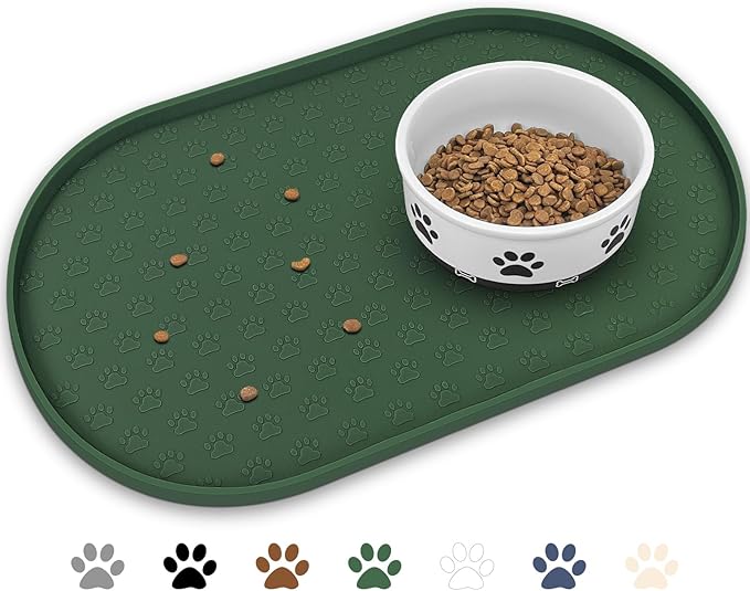 KPWACD Pet Placemat for Dog and Cat, Anti-Slip Waterproof Dogs Feeding Bowl Mat Prevent Food and Water Overflow, Silicone Puppy Dish Mats Suitable for Small Medium Big Pets, Hunter Green, 24" * 16"