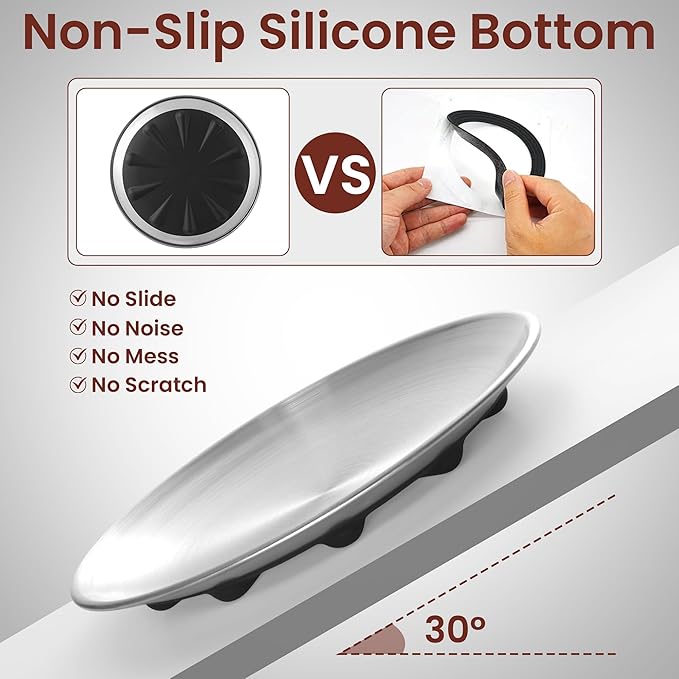 Cat Food Bowls, 6.7" Stainless Steel Whisker Fatigue Cat Plates with Non-Slip Silicone Base, Shallow Kitten Dishes for Wet & Dry Food