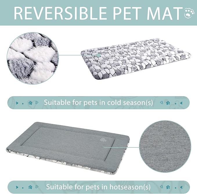 VANKEAN Dog Crate Pad Bed Mat Reversible (Cool & Warm), Sleeping Mat Dog Bed for Crate for Small Dogs and Cats, Machine Washable Crate Beds, Grey