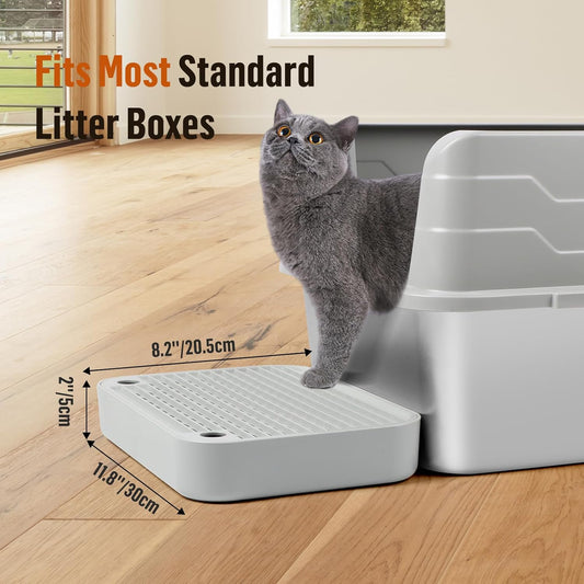 Cat Litter Box Ramp Mat with Filter Function, Cat Step Pedal Stool for Self-Cleaning Litter Box, Easy to Clean, Ideal for Kitten & Elderly Cats (Light Grey)