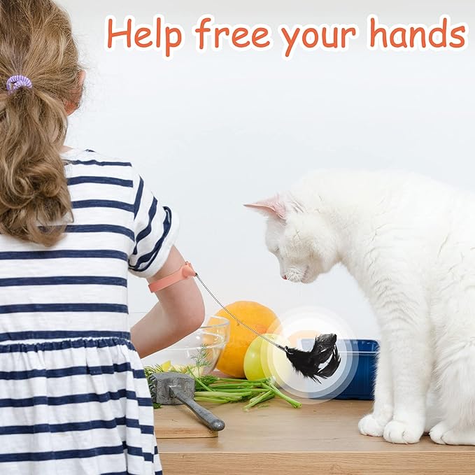 Sumind 6 Pcs Cat Collar Toy Attached with Feather Funny Interactive Cat Stick Wand Toys with Bell Adjustable Fun Kitten Teaser for Indoor Kittens and Small Animals Exercise Training