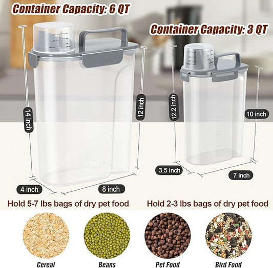 TBMax Dog Food Storage Containers 2 Pack 8 to 10 Lbs, Airtight Pet Food Container Dispenser with Large Spout & Portable Handle, Travel Dog Treat Cat Food Storage Bin Bird Seed Container -Dark Grey