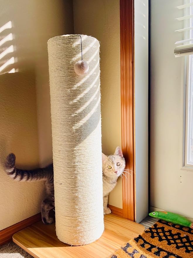 KAMABOKO 29.5" Cat Scratching Post, 7.5" Ultra-Large Diameter Natural Sisal Cat Scratch Post, Scratch-Resistant Tall Cat Scratcher for Indoor Cats, Protect Your Furniture, Beige, Pack of 2