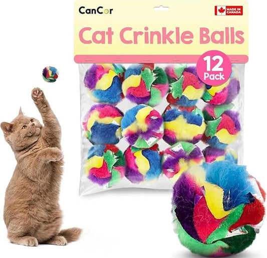 Cat Crinkle Ball Toy – 12-Pack of 1.5" Soft, Lightweight Kitten and Cat Toys – Sparkly, Crinkly, Durable, Safe and Interactive for Indoor Play, Batting, Chasing, Fetch, Training and Daily Exercise