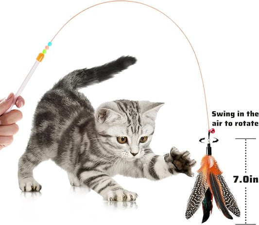 Handmade Natural Feather Cat Toy Dah Bird Refills - Interactive Cat and Kitten Toy - 6 Pack