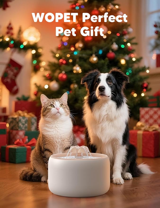 WOPET Ceramic Cat Water Fountain W03 Lite，3L/101oz Ceramic Pet Fountain，Automatic Water Fountain for Cats & Dogs, Fashion Cat Fountain with Ultra-Quiet Pump and Filter & Sponge White Orange