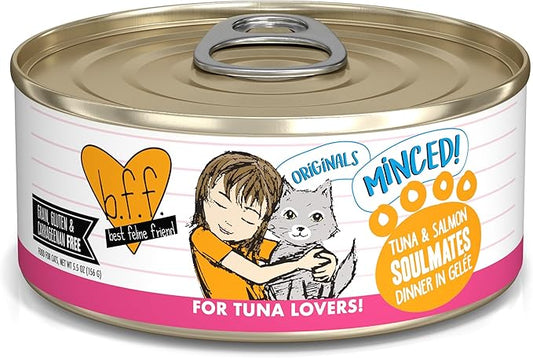 Weruva BFF Minced Natural Wet Cat Food, Tuna and Salmon Soulmates in Gelee, 5.5oz Can, Pack of 24