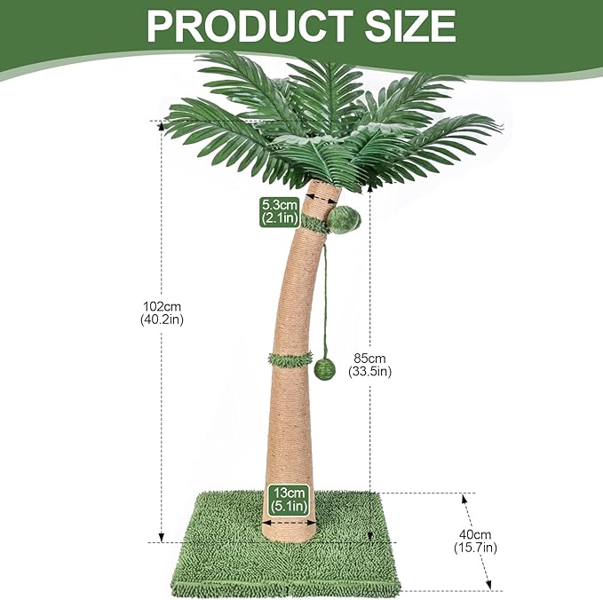 40'' Tall Cat Scratching Post Cat Tree, Curved Design Cat Scratcher Post with 3 Interactive Balls, Natural Sisal Rope Cat Scratching Posts for Indoor Cats Adults Kittens, Multi-Combinable (Style A)