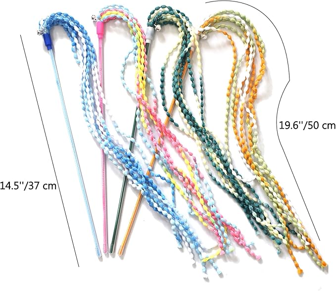 IUHKBH Cat Wand Toys, 4 PCS Plush Srtip Teaser Toy Interactive Teasing Stick Vibrant Teaser Wands with Bell for Cat Kitten Having Fun Exerciser Playing