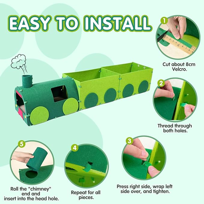 Cat Tunnel Train with Scratching Board, Cat Interactive Toys 51" Non-Foldable Rebound Felt Cute Pet Tube Round Indoor Pet Toy & Hideout for Small Medium Kitten