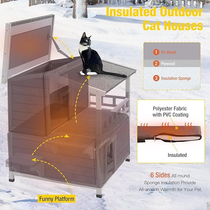 Aivituvin Outdoor Cat House Insulated Feral Cat Shelter for Winter Outside Weatherproof