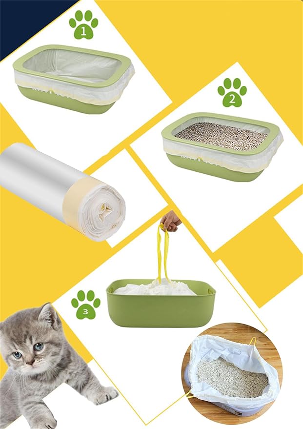 120 Count Cat Drawstring Litter Box Liners 26.6 x16.7 inches 2 Mils Heavy Duty Leak-proof Cat Poop Bags Extra Durable Compatible with 3/4, 10-12 Gallons