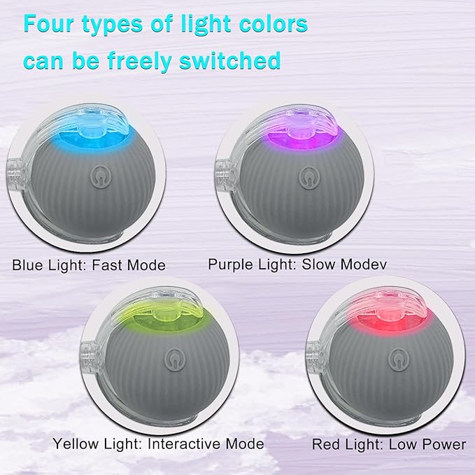 Interactive Cat Dog Toy Ball: Indoor Small Automatic Moving Smart Rolling Fun Pet Game with Led Light and String Tail for Motion Activated, Cute Kitten Puppy Present, Exercise Wheel Supplies (Grey)