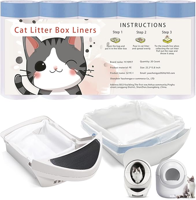 100 Count Cat Litter Box Liners and Bags for Automatic Cat Litter Boxes,Waterproof Easy Cleanup,Heavy Duty,Unscented,Hypoallergenic & Pet-Safe (Blue)