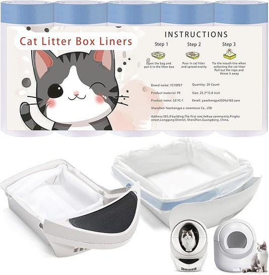 100 Count Cat Litter Box Liners and Bags for Automatic Cat Litter Boxes,Waterproof Easy Cleanup,Heavy Duty,Unscented,Hypoallergenic & Pet-Safe (Blue)