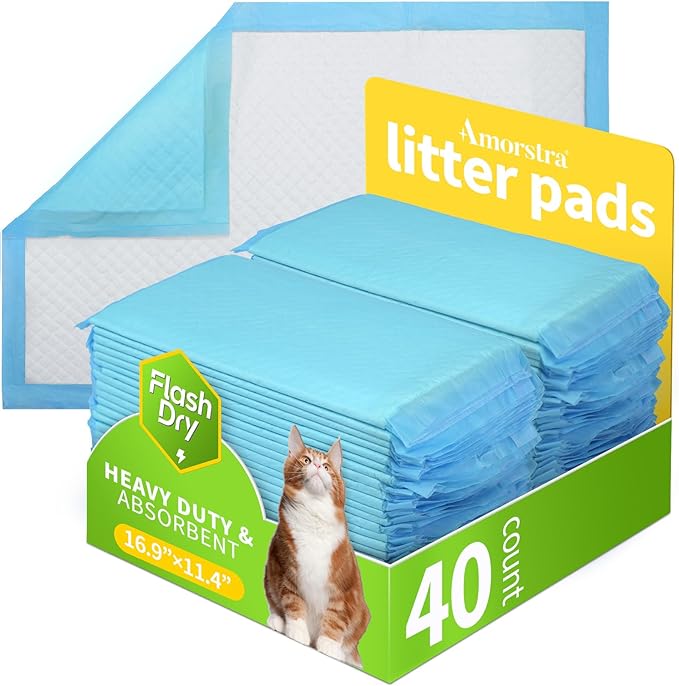 40 Count Cat Litter Pads for Tidy Cats Breeze System, Thickened Cat Pad Refills for Litter Box, Super Absorbent Pee Pad, Odor Control & Leak-Proof, 16.9x11.4 Inch Unscented