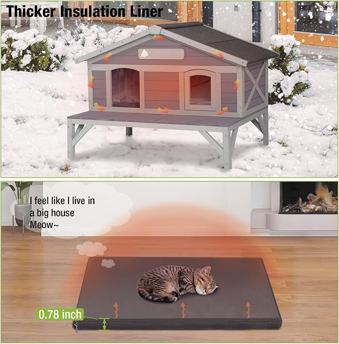 GUTINNEEN Outdoor Cat House Insulated Feral Cat Sheter for Winter with Insulated Liner and Large Porch