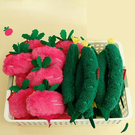 Cat Plush Toy Realistic Vegetable Set Cucumber Radish Shapes Sound-Making Plush Felt Fabric Catnip Crinkle Paper Dog Cat Accessories Pet Gifts for Christmas (Radish 2pcs)