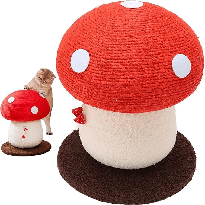 Cat Scratching Post - Mushroom Tall Cat Scratcher Cat Interactive Toys Ideal for Medium and Small Cats, No Assembly Required (Red, Small)