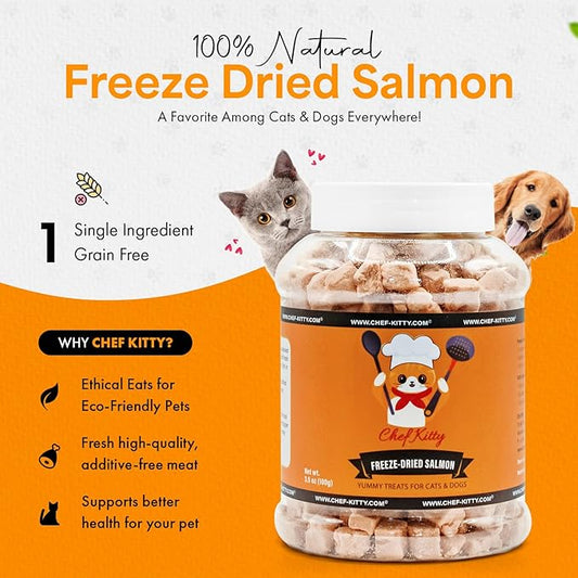 Freeze-Dried Salmon Treats for Cats & Dogs – 100% Wild Caught, Single Ingredient, High-Protein, Healthy Snack – No Additives or Preservatives – 2.6oz - Inspected & Tested in USA