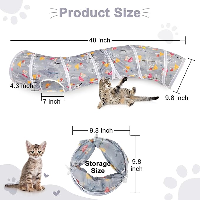 Glittme Cat Tunnel, Cat Tunnels for Indoor Cats, S-Shape Cats Cave with Cat Toys, Foldable Cat Tubes and Tunnels for Cats, Rabbit, Puppy, Guinea Pig