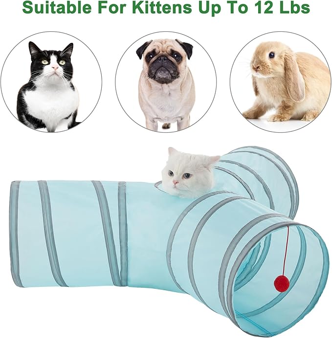 Cat Tunnels for Indoor Cats 3 Way Play Toy Kitty Tunnel Peek Hole Toy with Ball for Cat Tube Fun for Rabbits Kittens and Dogs