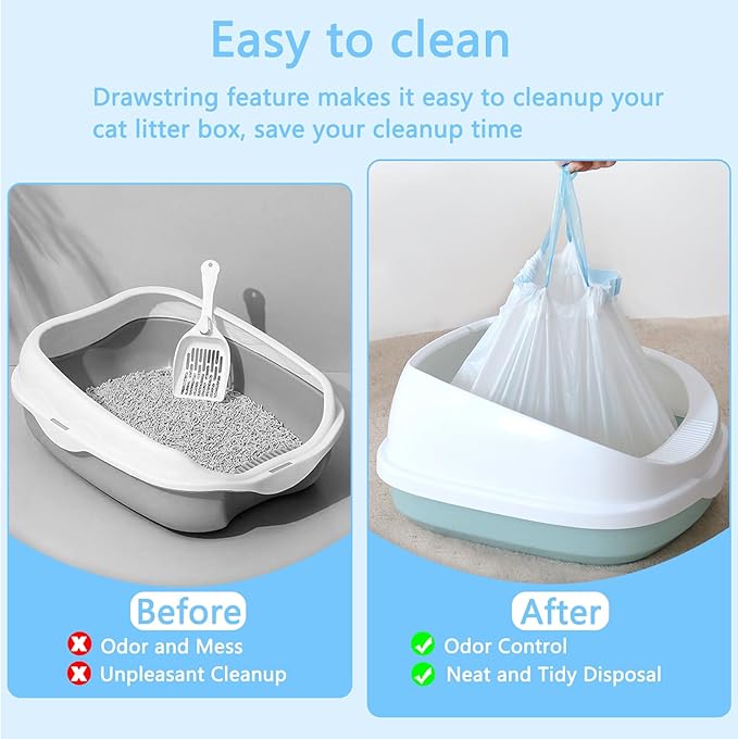 120 Count Cat Litter Box Liners - Large Drawstring Cat Litter Bags, Extra Thick Heavy Duty Durable Litters Tray Pet Cats Pan Liners, Waste Replacement Bags for Self-Cleaning Cats Litter Boxes16" x 25"