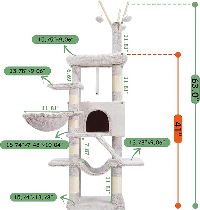 Cat Tree, Multi-Level Cat Tower for Indoor Cats, Cat Condo with Cat Scratching Post and Board, Cat Hammock, Muchroom GCT011MU