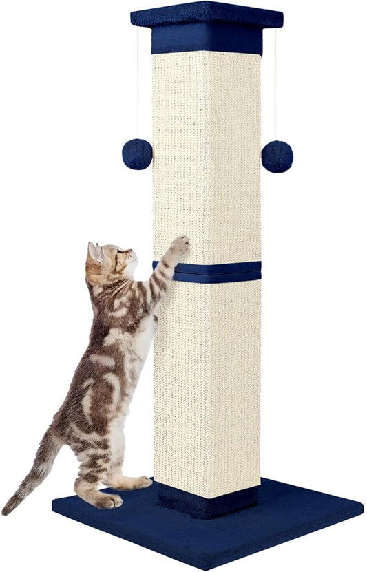 Cat Scratching Post 33 Inch Nature Sisal Scratch Post for Indoor Cats, Large Cat Scratcher Protect Your Furniture, for All Breeds Blue