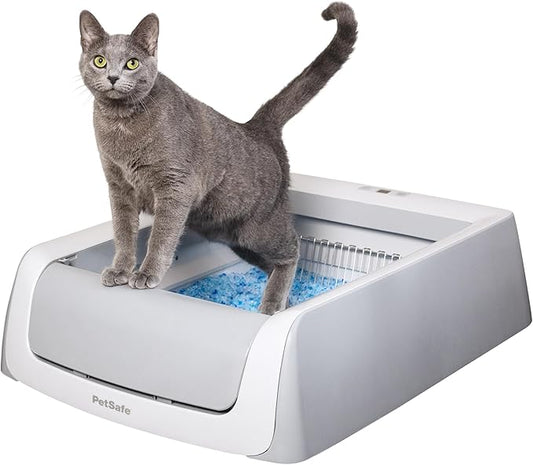 PetSafe ScoopFree Crystal Pro Self-Cleaning Automatic Litter Box - Uncovered Motion-Sensing Cat Box with Integrated Health Counter - Includes 1 Disposable Crystal Litter Tray