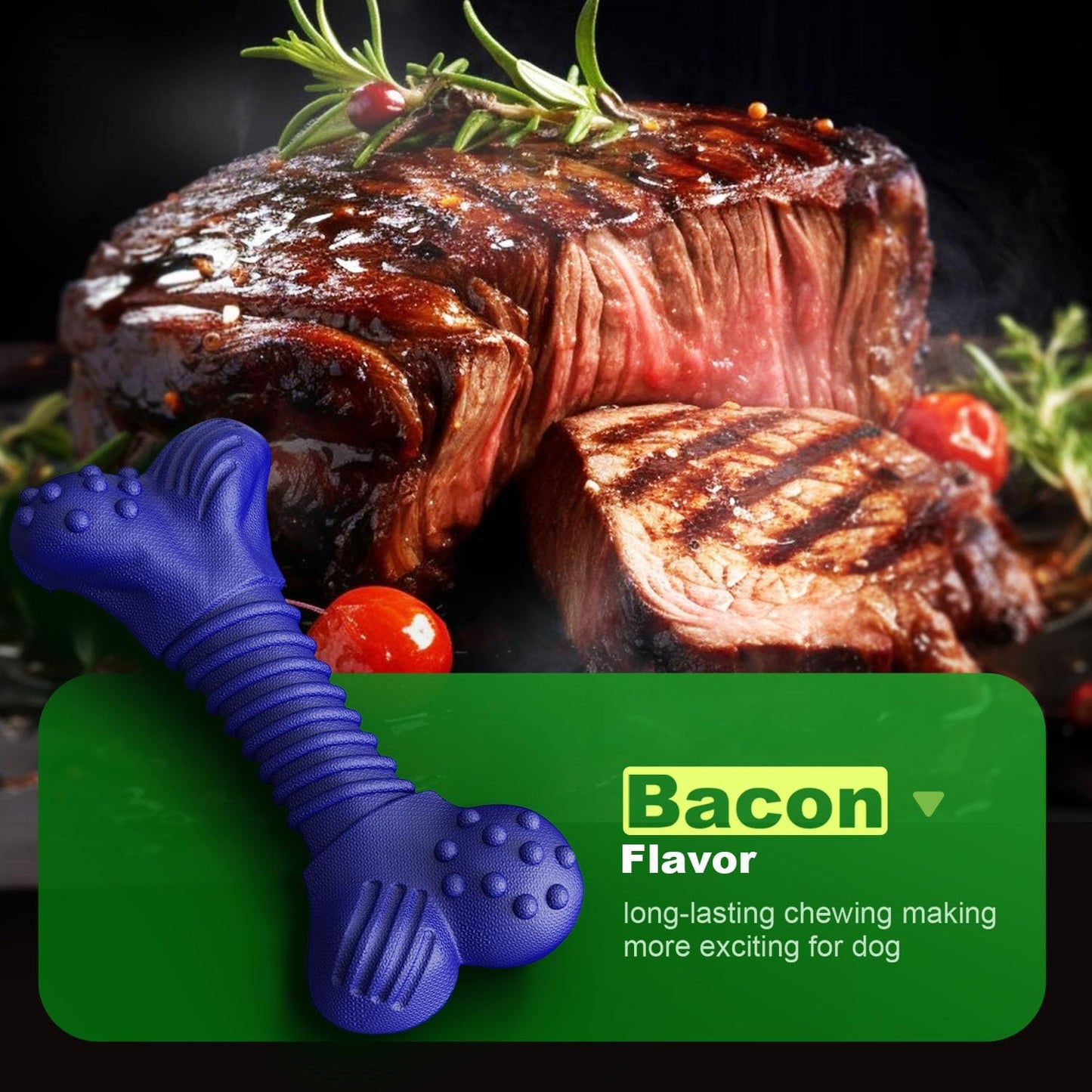 Dog Toys for Aggressive Chewers, Indestructible Chew Toys for Medium Large Dogs,Durable Rubber Dog Bones with Beef Flavor, Tough Dental Toy for Boredom Relief (Blue)