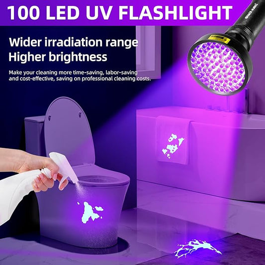 100 LED UV Black Light Flashlight (395nm) with Mini UV Pen Light(365nm) - Dual Wavelength Ultraviolet Light for Pet Urine Detection, Scorpion Hunting, Resin Curing, Counterfeit Money & Leak Detection