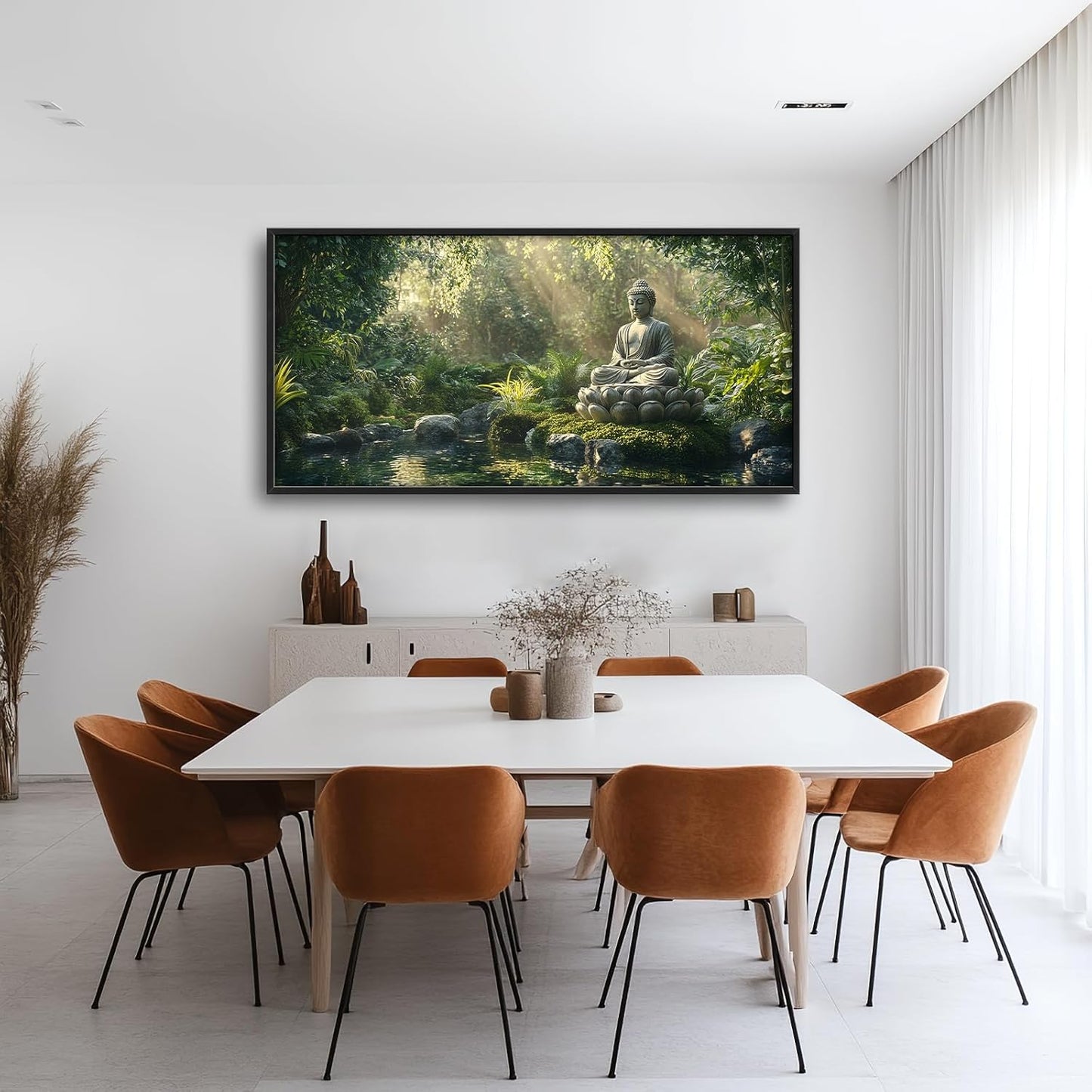 Large Buddha Forest Wall Art for Living Room, Framed Oversized Tree Lake Wall Decor, Nature Landscape Canvas Painting Modern Artwork Home Decoration for Dining Room Bedroom Office 60"x30"