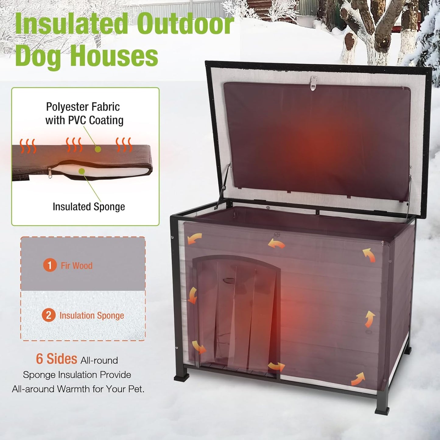 GUTINNEEN Dog House Insulated Outdoor Dog Kennel with Liner for Winter Large(Off-White)