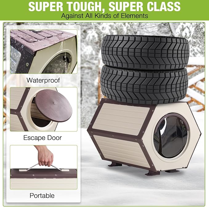 Heated Cat House for Outdoor Cats, 100% Insulated Cat House with Heating Pad,Feral Cat Shelter Waterproof for Winter,Expandable