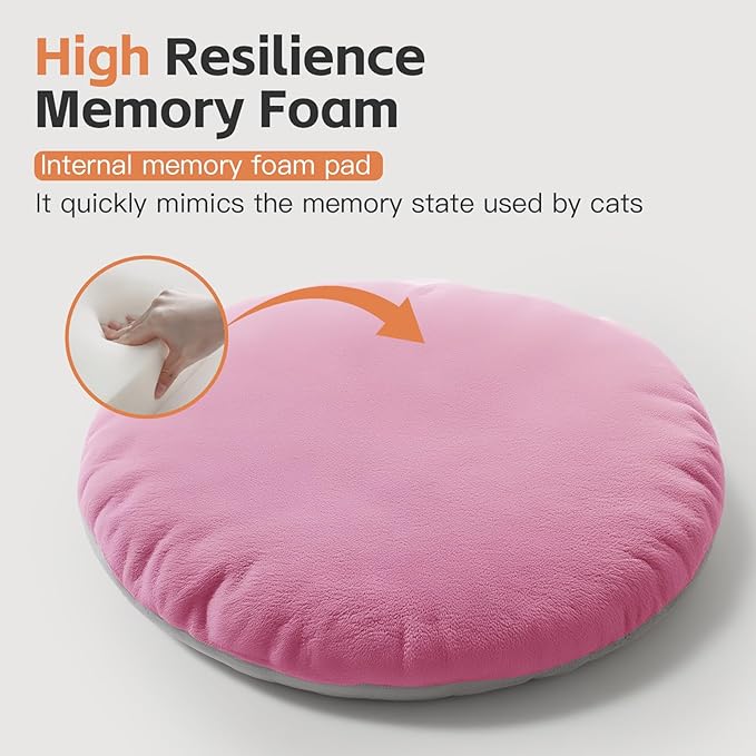 Cat Bed Kitten Bed, Washable Round Cat Beds for Indoor Cats, Super Soft Faux Rabbit Fur Small Kitten Bed for Puppy and kitten, Fluffy Inner Mat Filling Memory Foam with Anti-Slip Bottom (Pink)