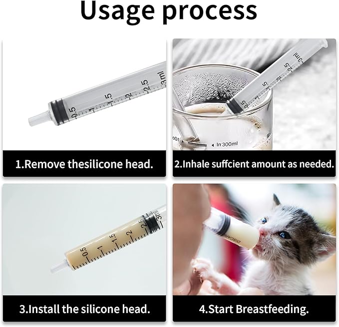 Professional Reusable Puppies Feeding Syringes for Newborn Kittens, Puppies, Pets, Wildlife, Rabbits, Squirrel,Small Animals (4Nipple+2 Syringes)