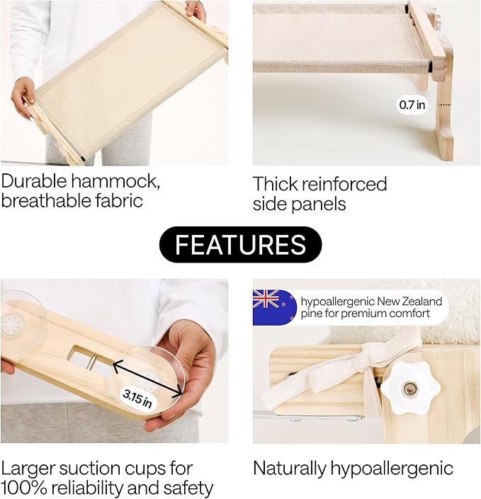 4-in-1 Cat Window Perch for Large Cats – Foldable Adjustable Pet Hammock for Window, Bed, Floor & Sill – Premium Hammock with Reinforced Design