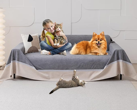Cat Scratch Furniture Protector - Anti-Slip, Waterproof Sofa Cover to Keep Cats Off, Pet-Friendly Couch Protectors for 3 Cushion Couch, Anti-Scratch Couch Cover for Pets and Kids 150"X91"Dark Gray
