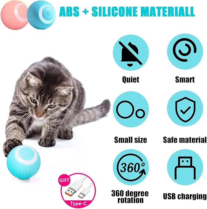 Power Ball 2.0 - Interactive Smart Cat Toy, Automatic Rolling Ball for Indoor Cats, USB Charged (Blue)