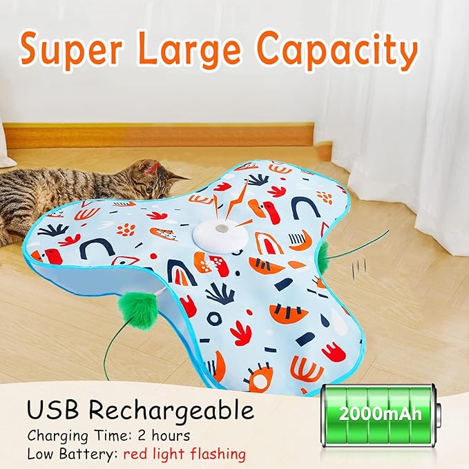 Interactive Cat Toy for Indoor Cats Electric Cat Toys with Moving Feather Mouse Squeaky Automatic Cat Toy Hide and Seek Simulated Hunting USB Rechargeable