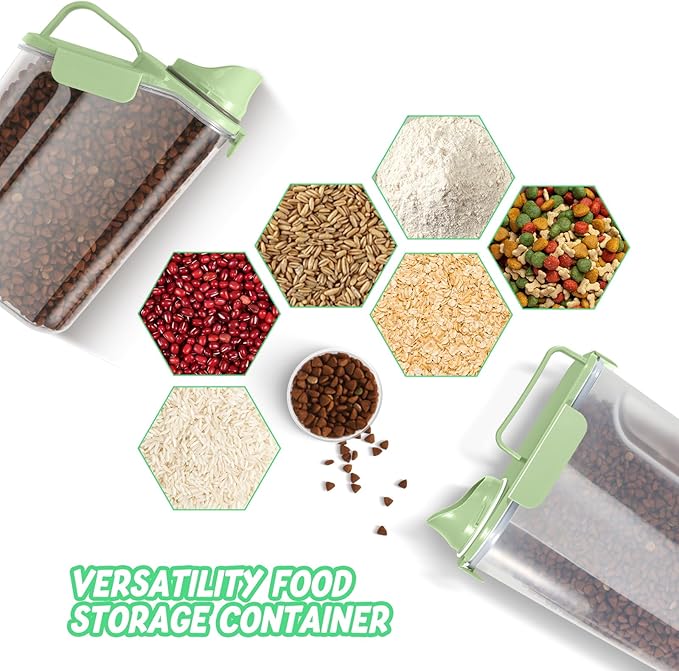 8-12 LBS Cat Dog Pet Food Storage Container, Plastic Dispenser Upgraded Large Nozzle, BPA-free, With Sealed Clasps, Measuring Cup and Handle, Easy to Clean and Carry -2 Packs Leaf Green