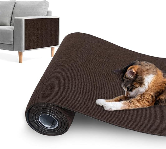 Cat Scratching Mat,Cat Scratch Furniture Protector, Trimmable Self-Adhesive Couch Protector,Carpet Replacement for Tree Shelves, Sofa and Scratching Post (40"x15.8",Brown)