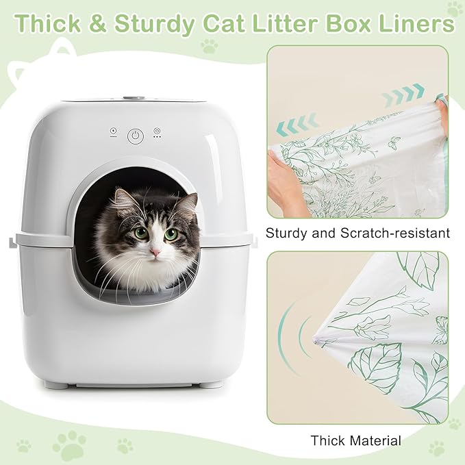 Glittme Cat Litter Box Liners, 120 Count Large Capacity Cat Litter Bags for Automatic Litter Robot 3/4, Thick Cats Kitty Litter Bags with Drawstring